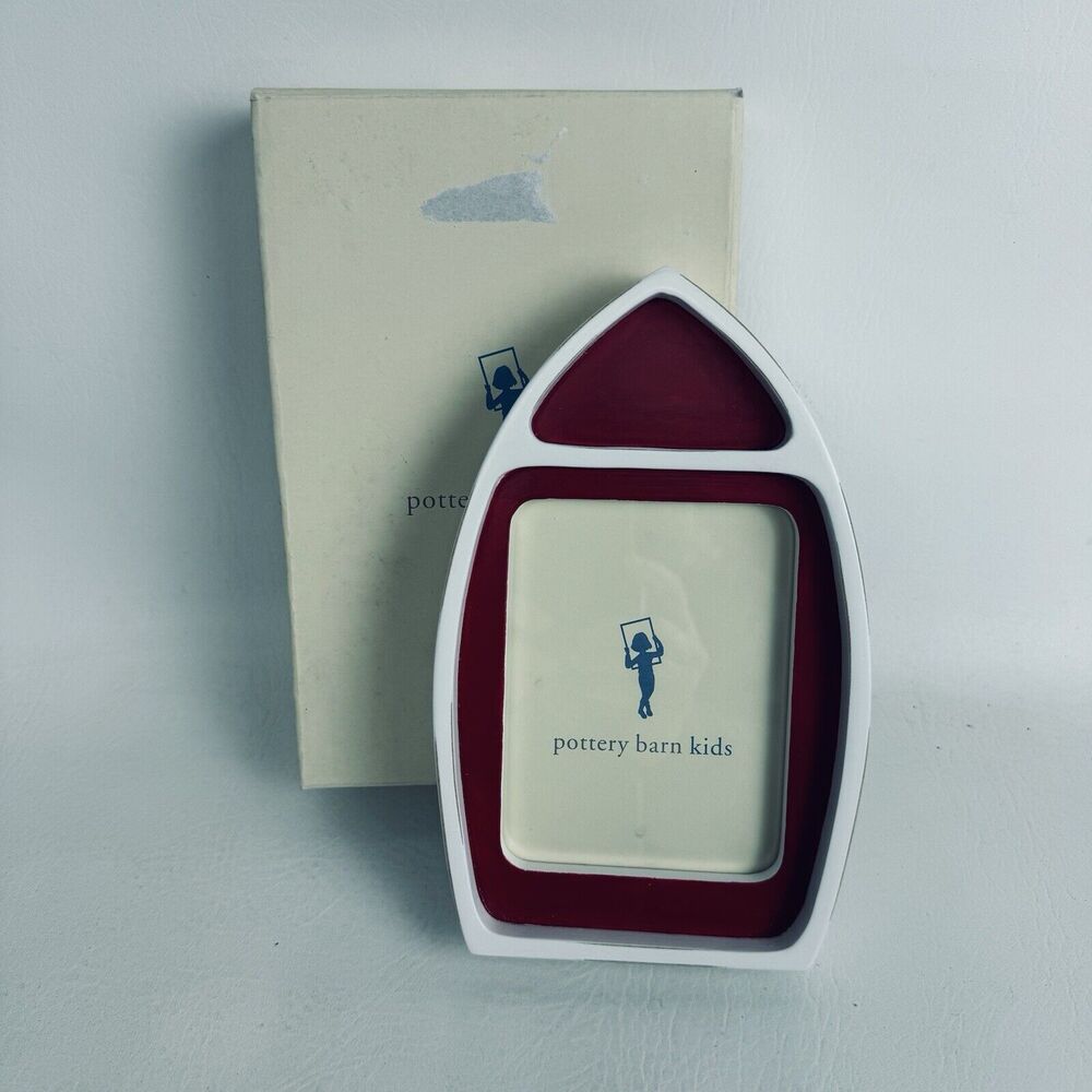 Pottery Barn Regatta Wooden Boat Picture Photo Frame White‎ Red Bedroom Nautical